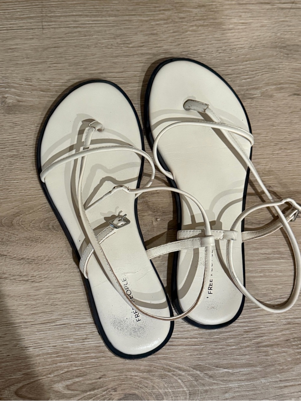 Free People Cream Strappy Ankle Tie Flat Sandals